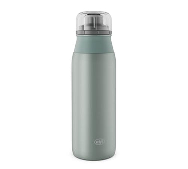 alfi ELEMET BOTTLE 600ml, matte green, lightweight stainless steel drinking bottle, absolutely leak-proof with screw cap, for carbonated drinks, small, dishwasher-safe, BPA-free on sale